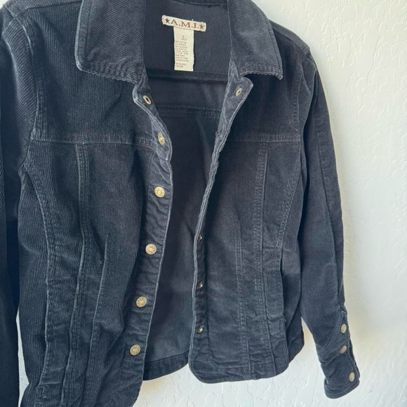 A.M.I Black Vintage Corduroy Jacket with Gold Button Snap Closure - Picture 2 of 8